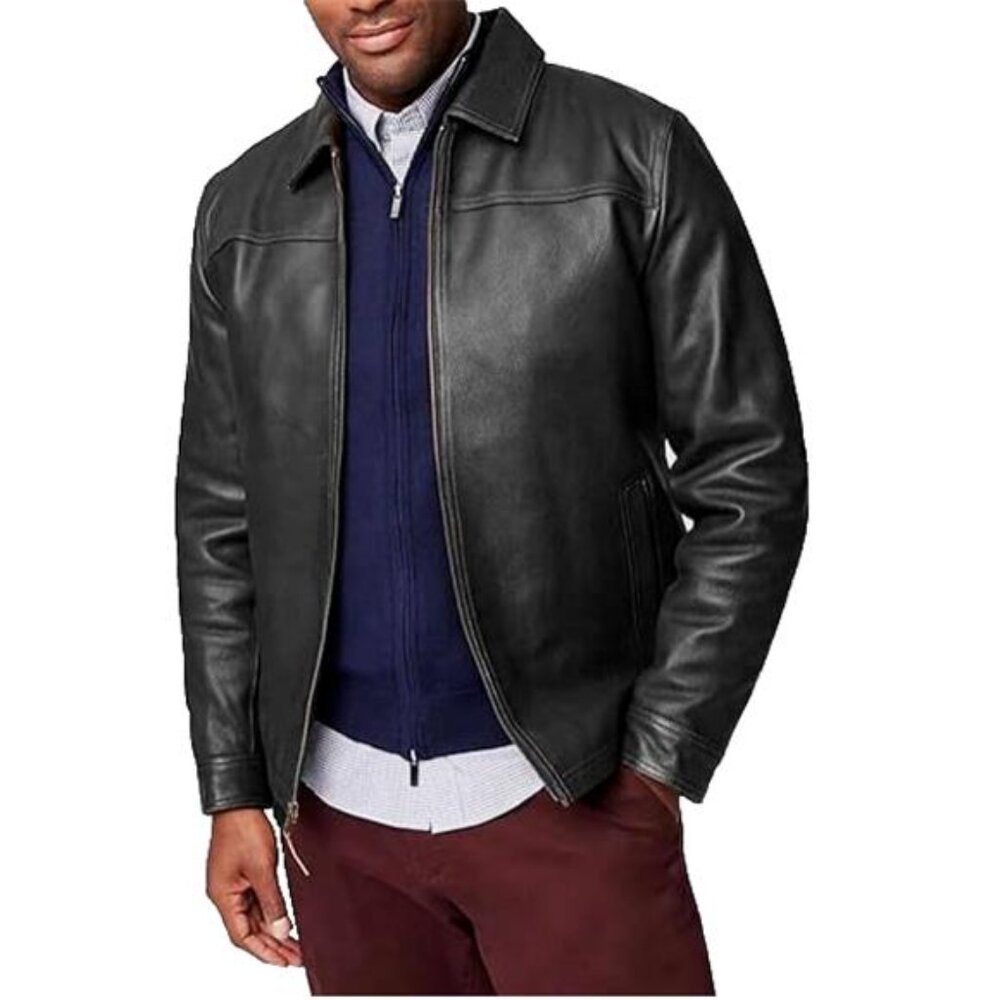 Isaac & David Men's Black Leather Vintage Motorcycle Jacket, Small